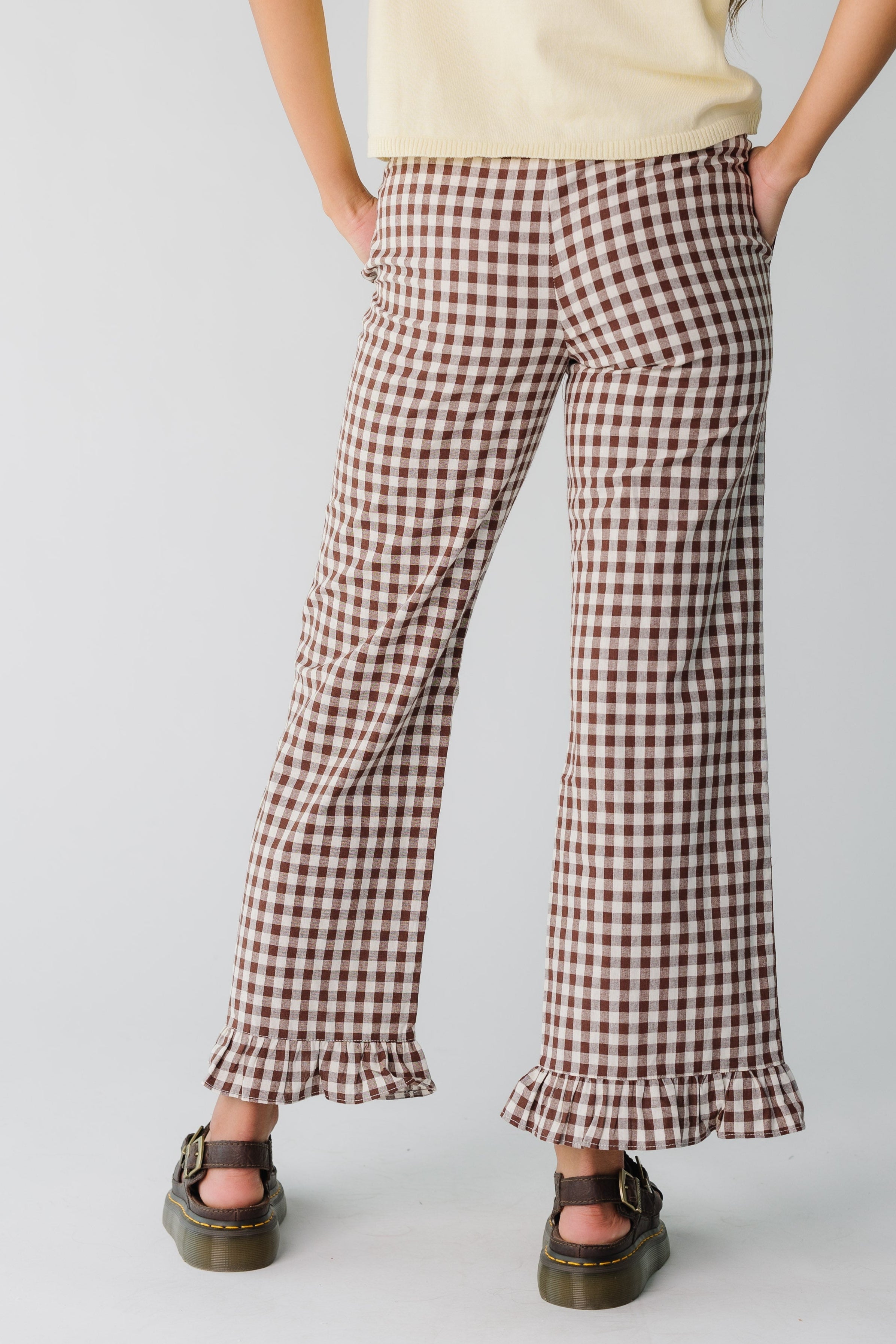 Pantalons de voyage à carreaux Gingham