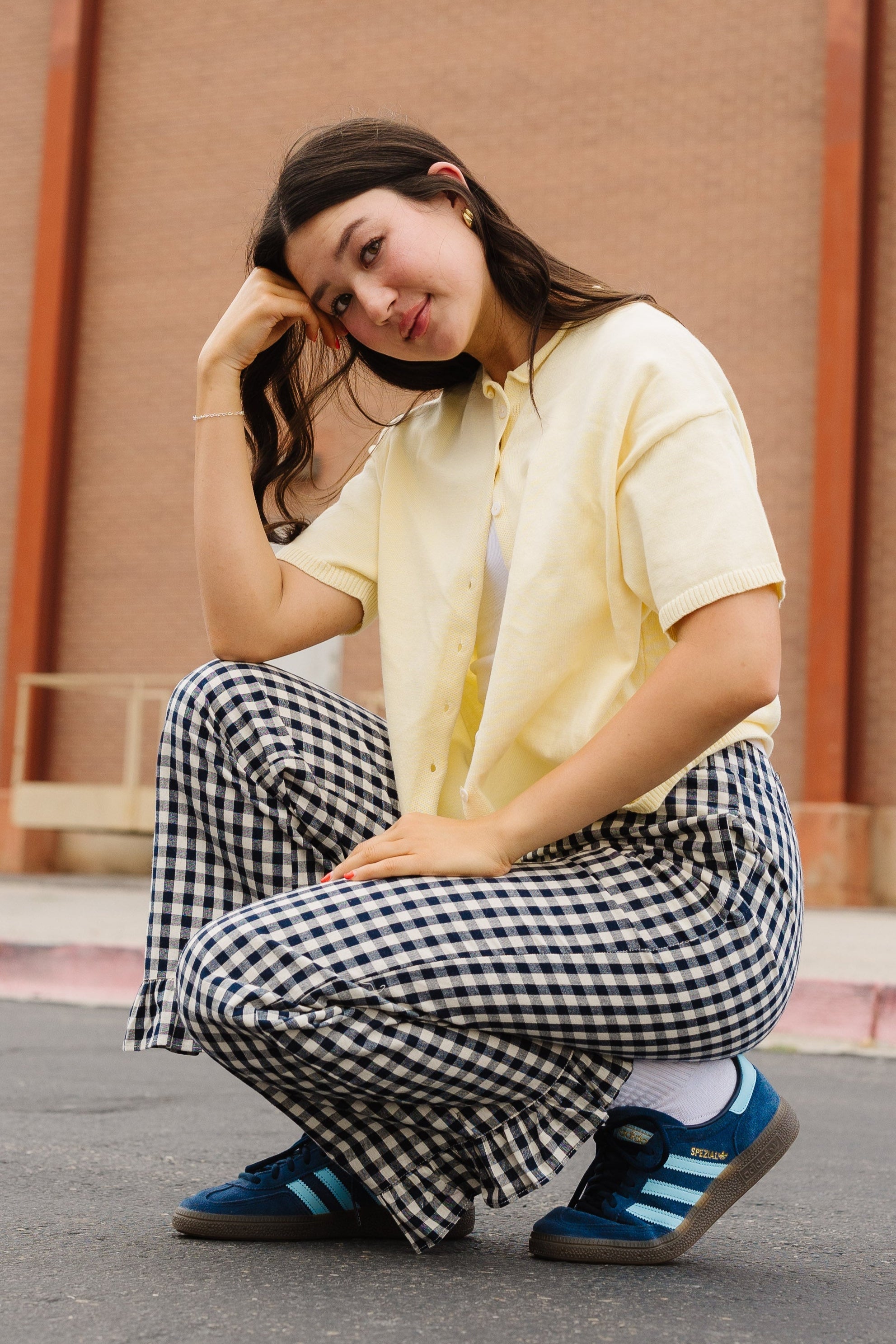 Pantalons de voyage à carreaux Gingham