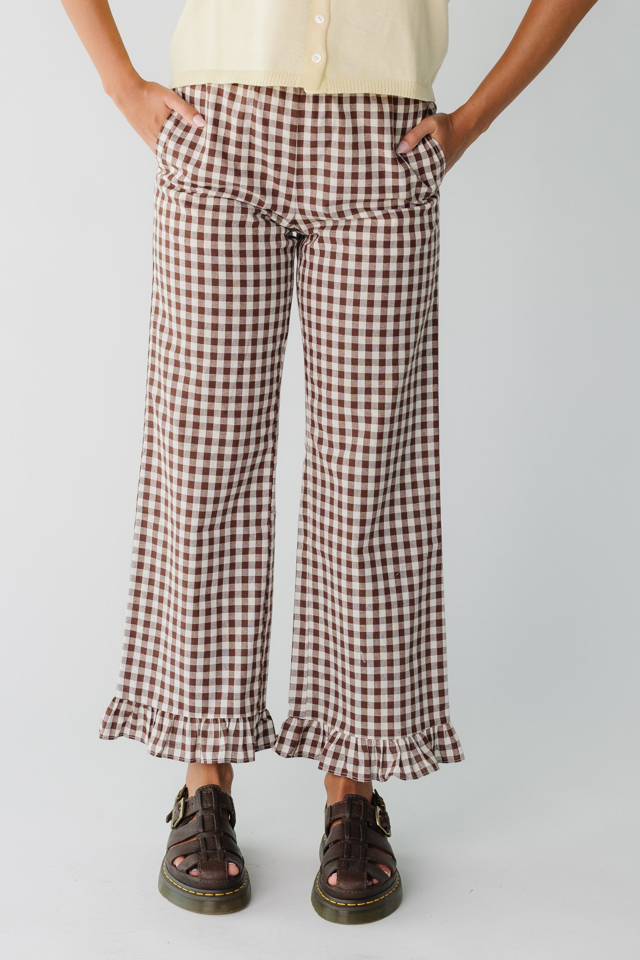 Pantalons de voyage à carreaux Gingham