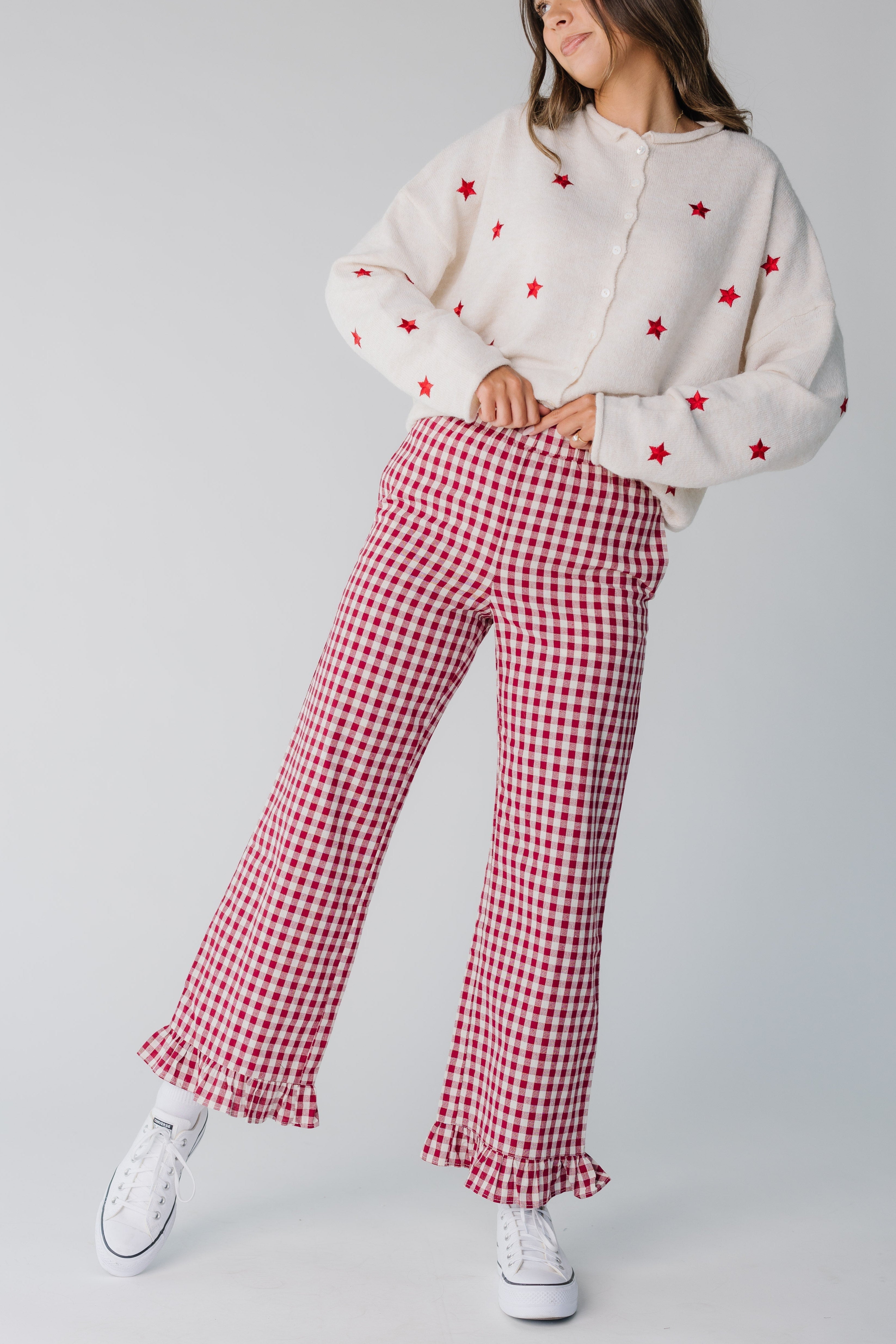 Pantalons de voyage à carreaux Gingham