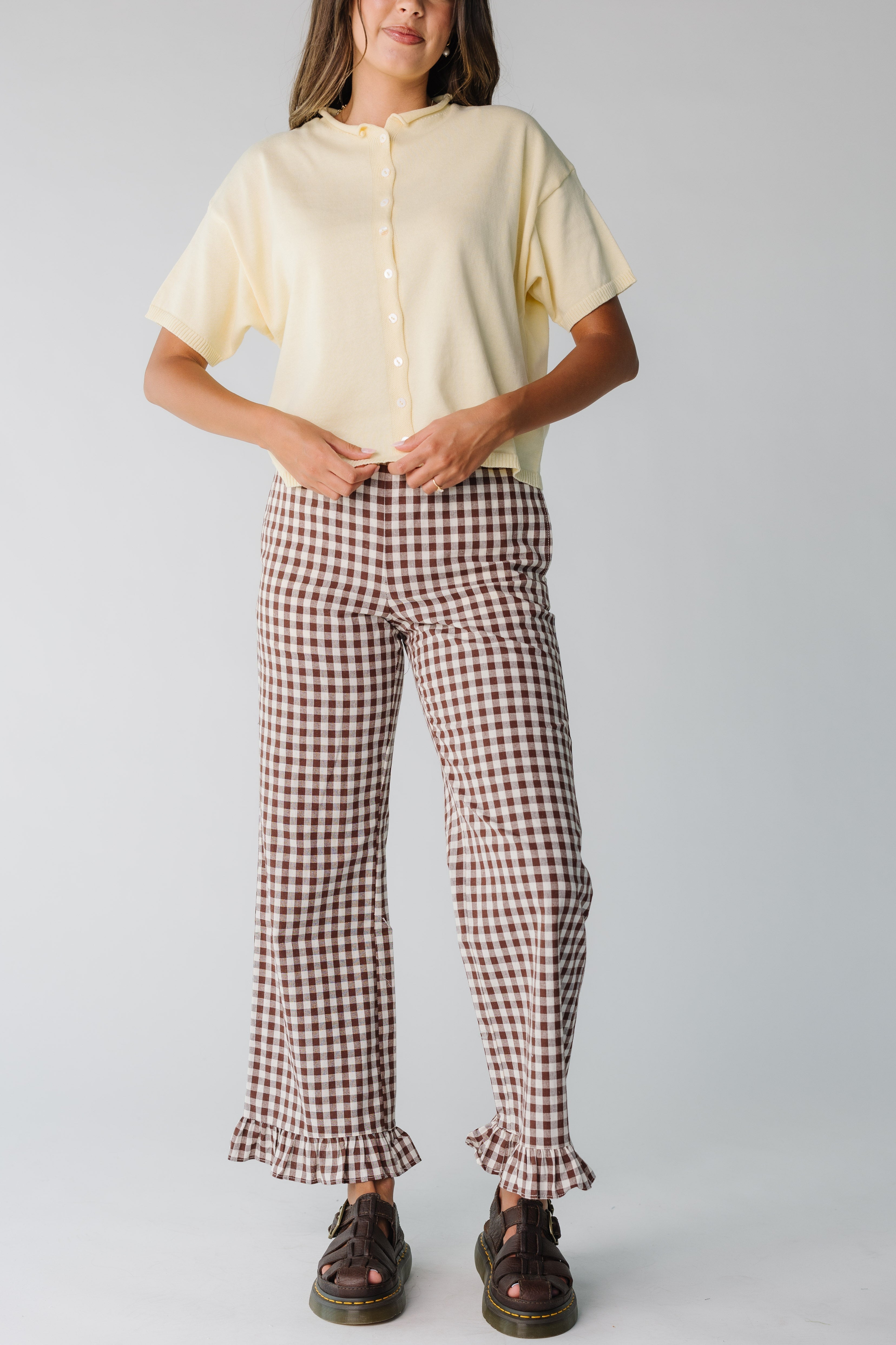 Pantalons de voyage à carreaux Gingham