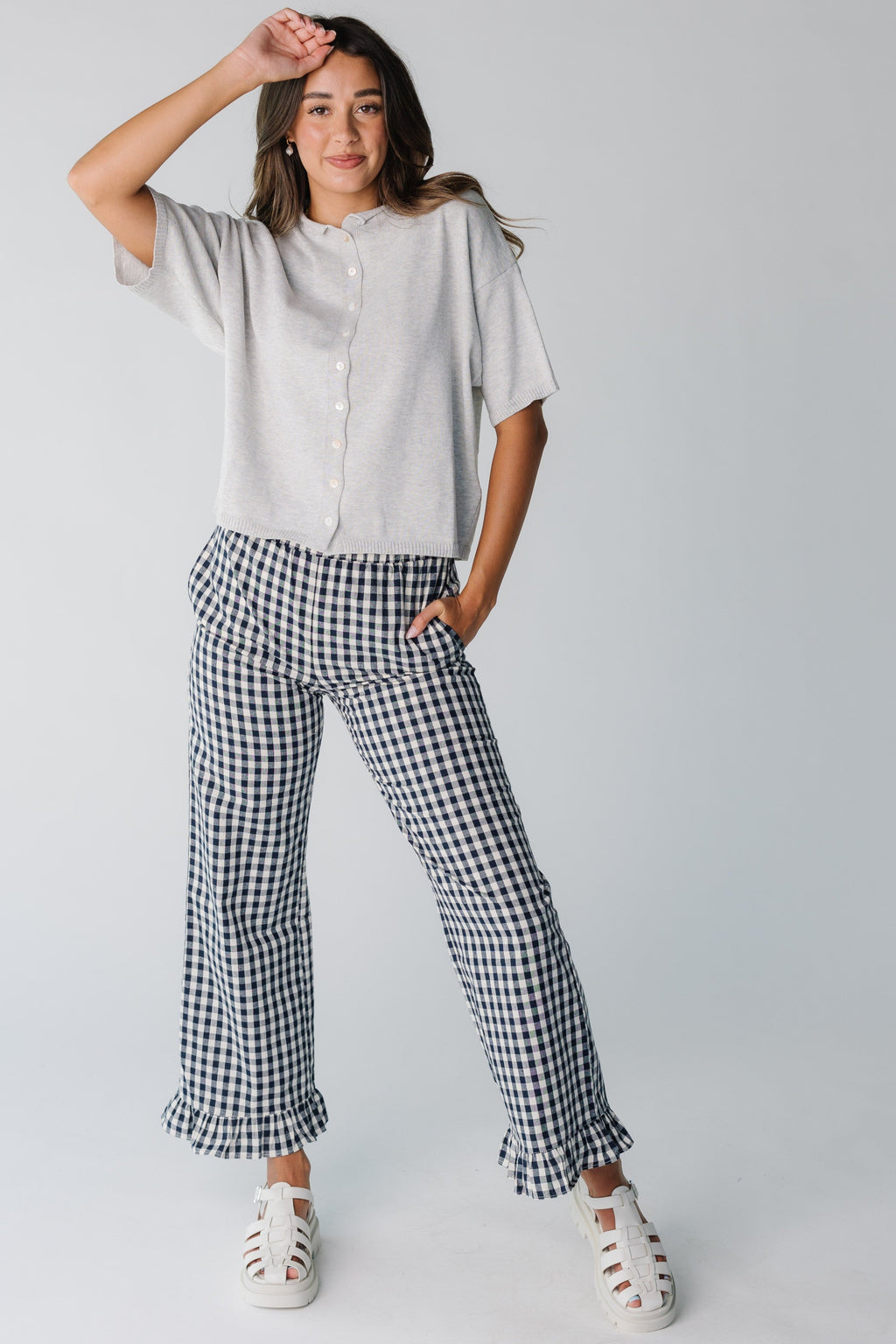 Pantalons de voyage à carreaux Gingham