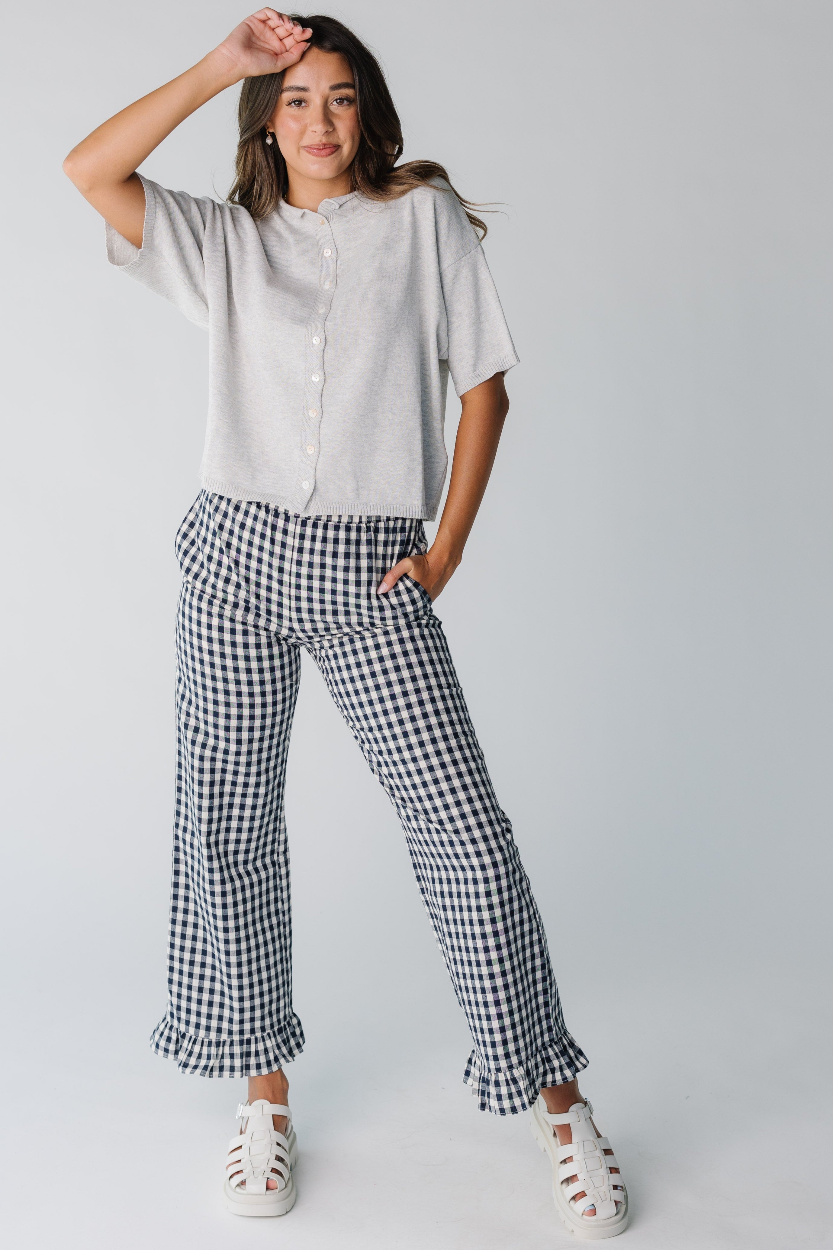 Pantalons de voyage à carreaux Gingham