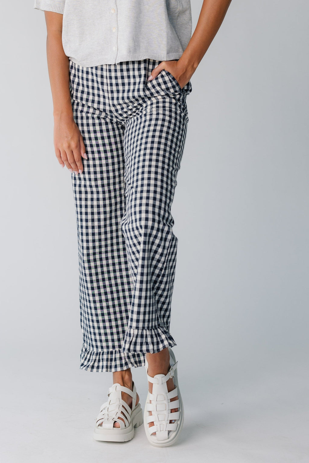 Pantalons de voyage à carreaux Gingham