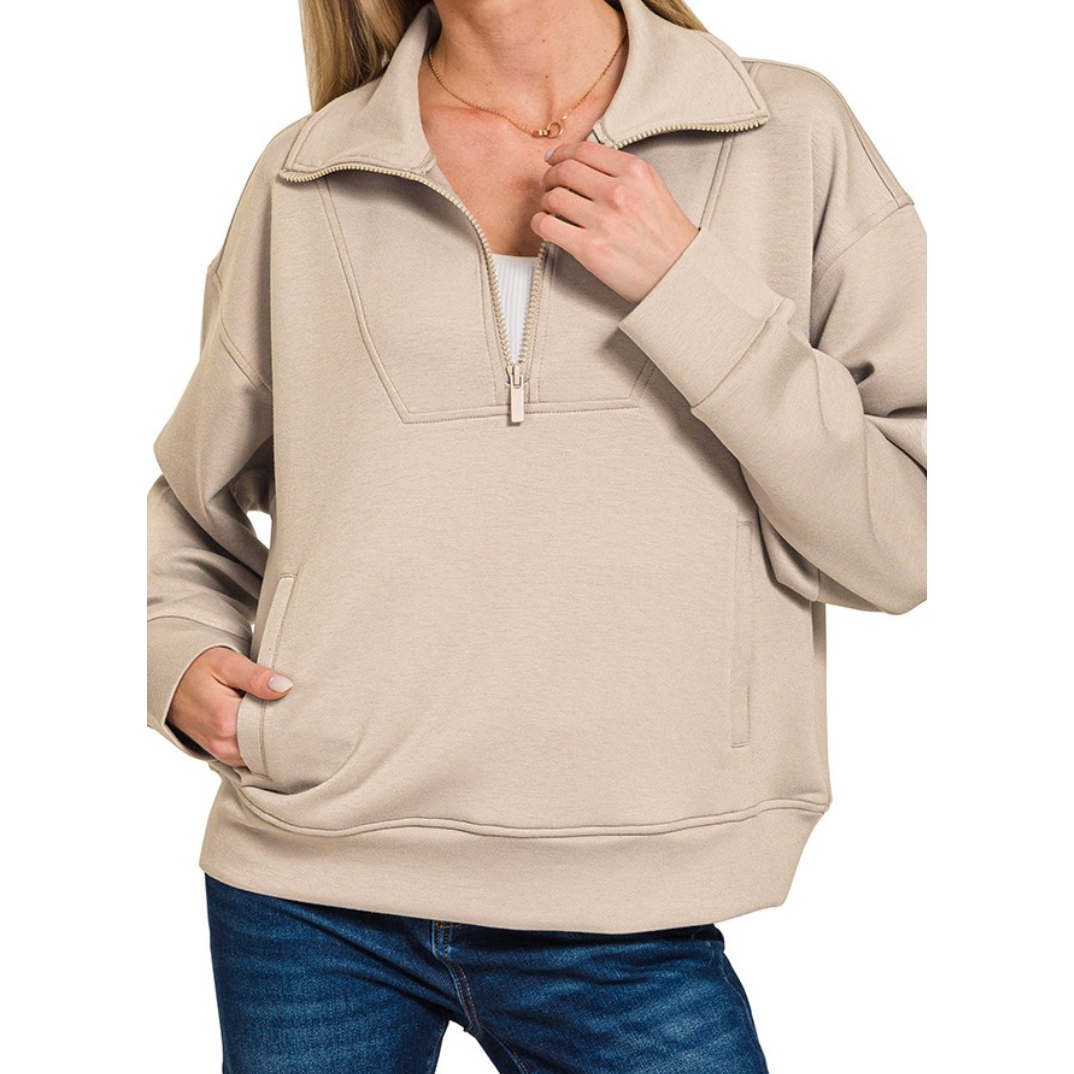 Pull à demi-zip en matière type néoprène