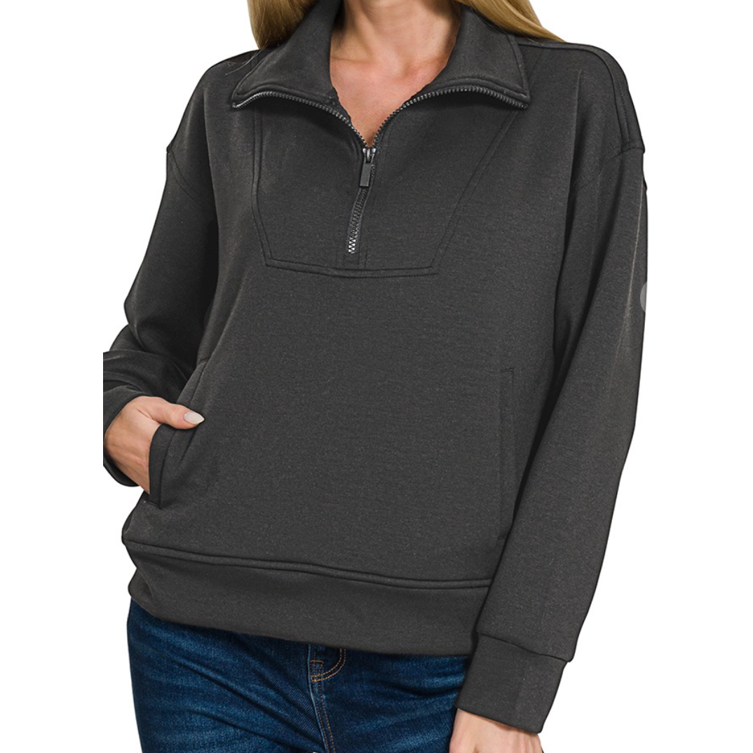 Pull à demi-zip en matière type néoprène
