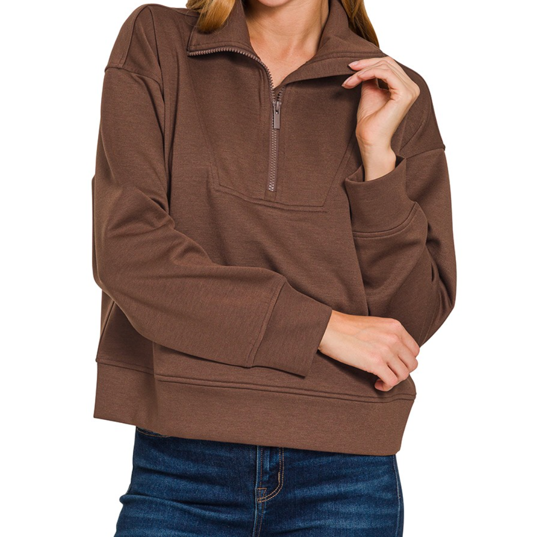 Pull à demi-zip en matière type néoprène