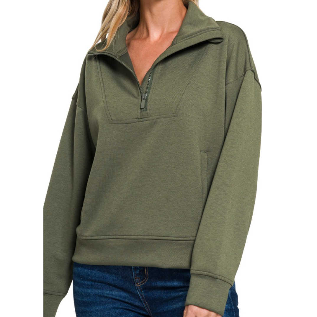 Pull à demi-zip en matière type néoprène