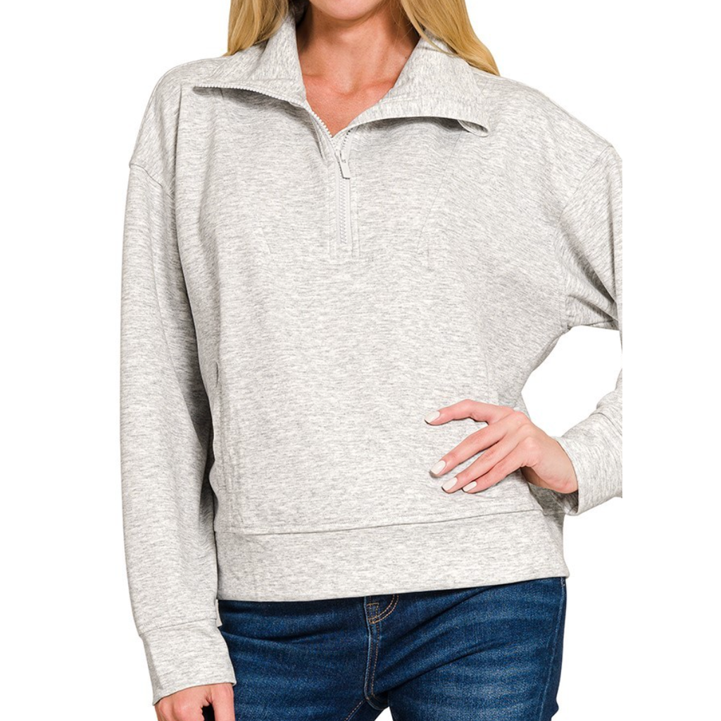 Pull à demi-zip en matière type néoprène