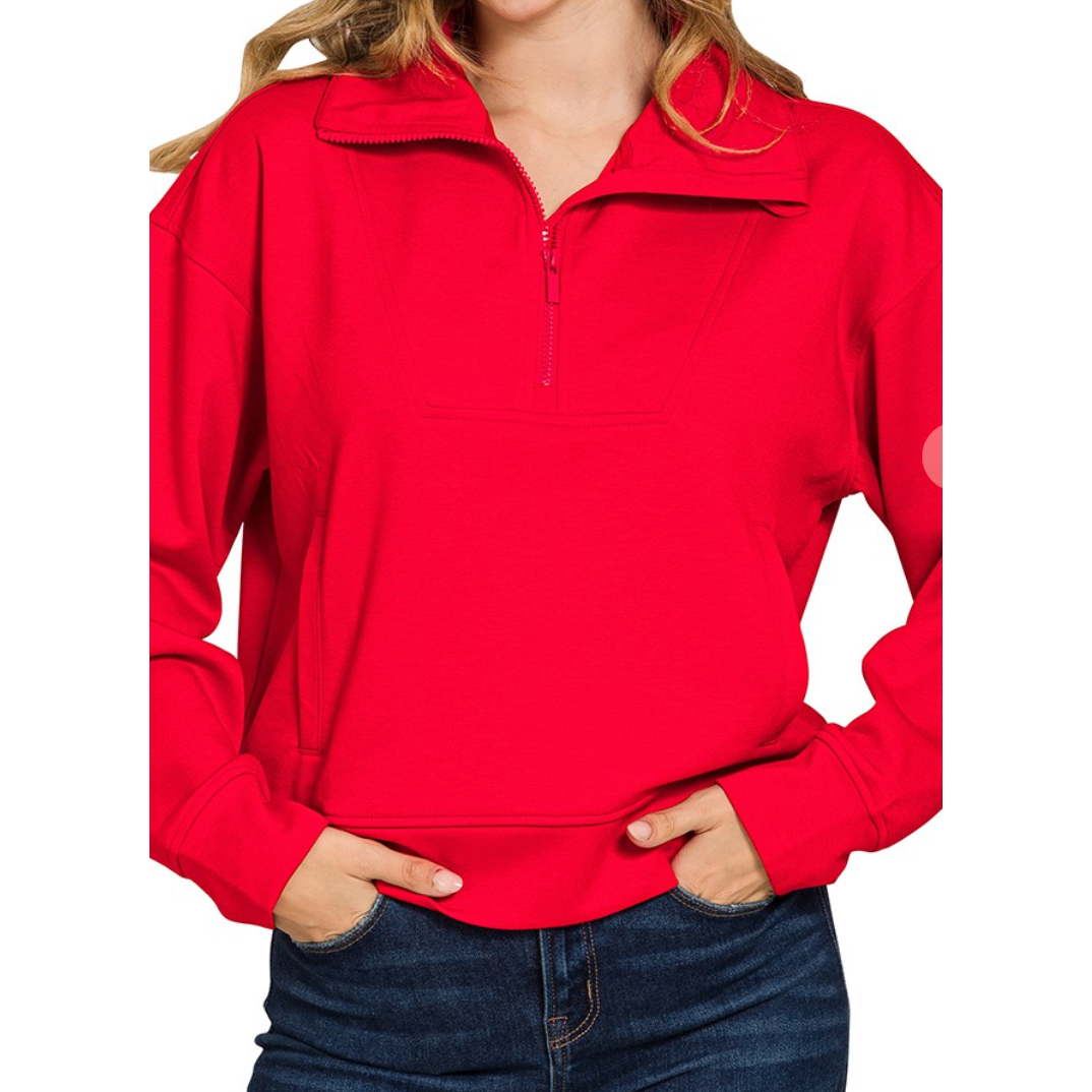Pull à demi-zip en matière type néoprène