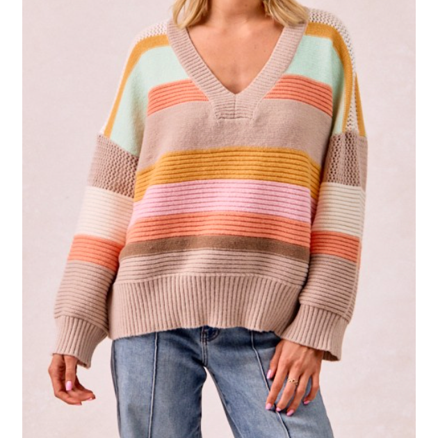 Pull rayé à col en V