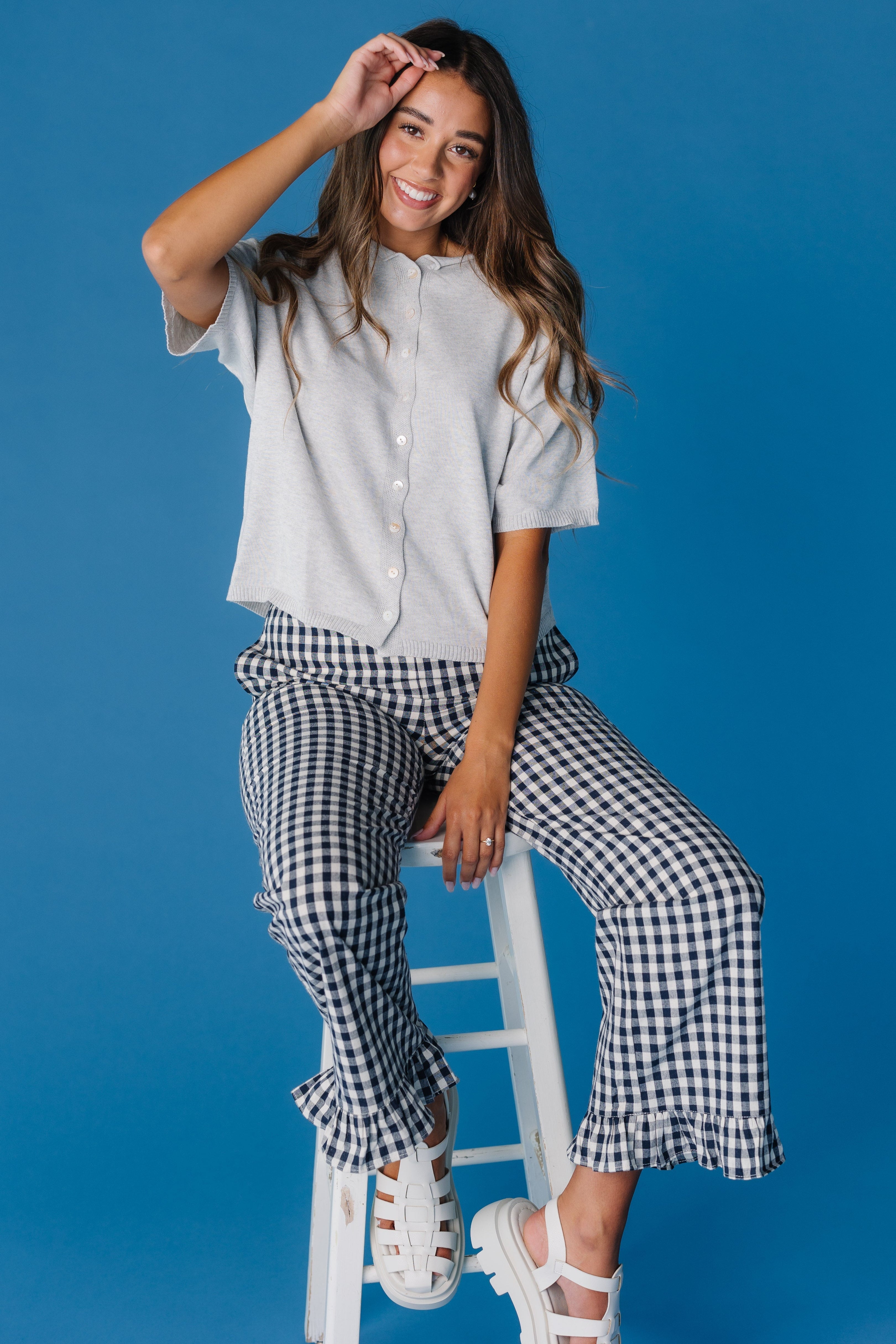 Pantalons de voyage à carreaux Gingham